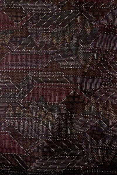 Photo4: O0328H Vintage Japanese kimono  Dark Multi Color ORI woven for women / Silk. House,   (Grade D) (4)