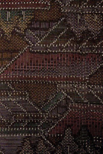 Photo5: O0328H Vintage Japanese kimono  Dark Multi Color ORI woven for women / Silk. House,   (Grade D) (5)