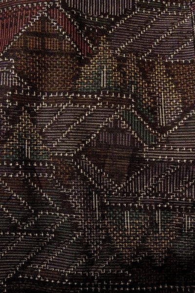 Photo6: O0328H Vintage Japanese kimono  Dark Multi Color ORI woven for women / Silk. House,   (Grade D) (6)