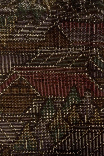 Photo7: O0328H Vintage Japanese kimono  Dark Multi Color ORI woven for women / Silk. House,   (Grade D) (7)