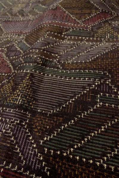 Photo8: O0328H Vintage Japanese kimono  Dark Multi Color ORI woven for women / Silk. House,   (Grade D) (8)