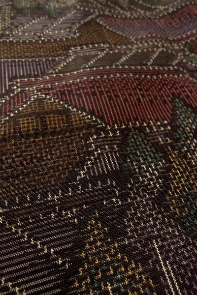 Photo10: O0328H Vintage Japanese kimono  Dark Multi Color ORI woven for women / Silk. House,   (Grade D) (10)