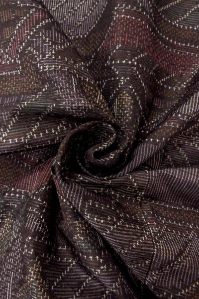 Photo11: O0328H Vintage Japanese kimono  Dark Multi Color ORI woven for women / Silk. House,   (Grade D) (11)