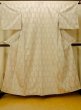 Photo1: O0328I Vintage Japanese kimono   Ivory TSUMUGI pongee for women / Silk. Tortoise-shell pattern(Hexagonal pattern)   (Grade B) (1)