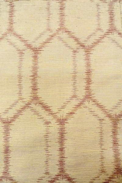 Photo6: O0328I Vintage Japanese kimono   Ivory TSUMUGI pongee for women / Silk. Tortoise-shell pattern(Hexagonal pattern)   (Grade B) (6)