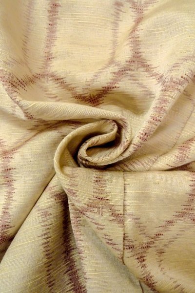 Photo12: O0328I Vintage Japanese kimono   Ivory TSUMUGI pongee for women / Silk. Tortoise-shell pattern(Hexagonal pattern)   (Grade B) (12)