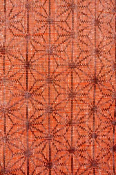 Photo5: Mint O0328L Vintage Japanese kimono   Vermilion TSUMUGI pongee for women / Silk. Hemp leaf   (Grade A) (5)