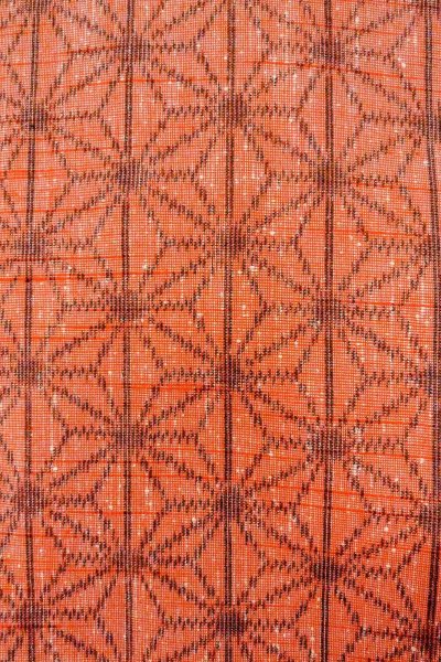 Photo6: Mint O0328L Vintage Japanese kimono   Vermilion TSUMUGI pongee for women / Silk. Hemp leaf   (Grade A) (6)