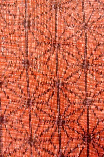 Photo7: Mint O0328L Vintage Japanese kimono   Vermilion TSUMUGI pongee for women / Silk. Hemp leaf   (Grade A) (7)