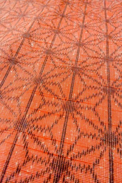 Photo8: Mint O0328L Vintage Japanese kimono   Vermilion TSUMUGI pongee for women / Silk. Hemp leaf   (Grade A) (8)
