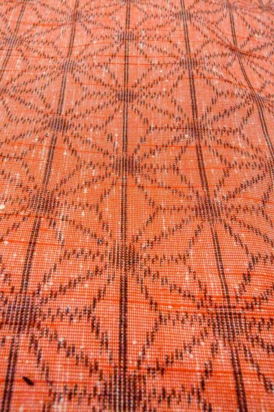 Photo9: Mint O0328L Vintage Japanese kimono   Vermilion TSUMUGI pongee for women / Silk. Hemp leaf   (Grade A) (9)