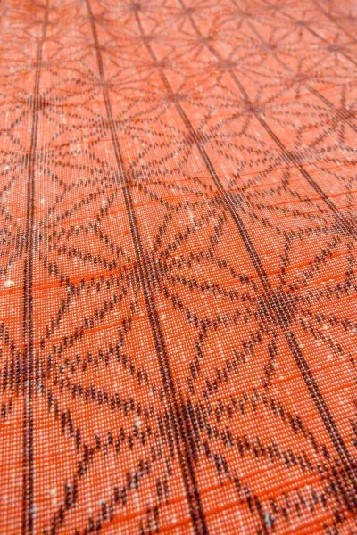 Photo10: Mint O0328L Vintage Japanese kimono   Vermilion TSUMUGI pongee for women / Silk. Hemp leaf   (Grade A) (10)