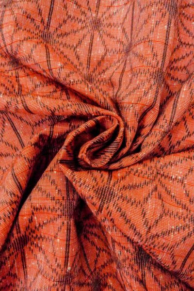 Photo11: Mint O0328L Vintage Japanese kimono   Vermilion TSUMUGI pongee for women / Silk. Hemp leaf   (Grade A) (11)