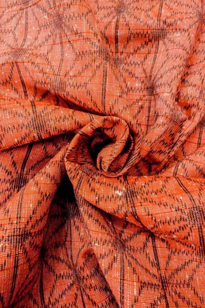 Photo12: Mint O0328L Vintage Japanese kimono   Vermilion TSUMUGI pongee for women / Silk. Hemp leaf   (Grade A) (12)