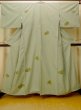 Photo1: O0328M Vintage Japanese kimono  Pale Green TSUMUGI pongee for women / Silk. Flower,   (Grade B) (1)