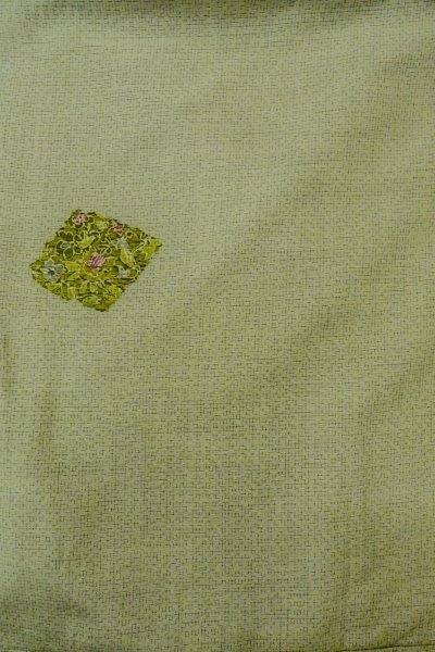 Photo3: O0328M Vintage Japanese kimono  Pale Green TSUMUGI pongee for women / Silk. Flower,   (Grade B) (3)