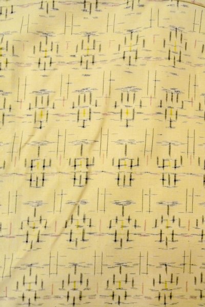 Photo3: O0328N Vintage Japanese kimono   Ivory TSUMUGI pongee for women / Silk. Cross,   (Grade B) (3)