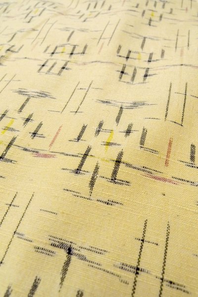 Photo8: O0328N Vintage Japanese kimono   Ivory TSUMUGI pongee for women / Silk. Cross,   (Grade B) (8)