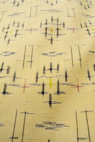 Photo9: O0328N Vintage Japanese kimono   Ivory TSUMUGI pongee for women / Silk. Cross,   (Grade B) (9)