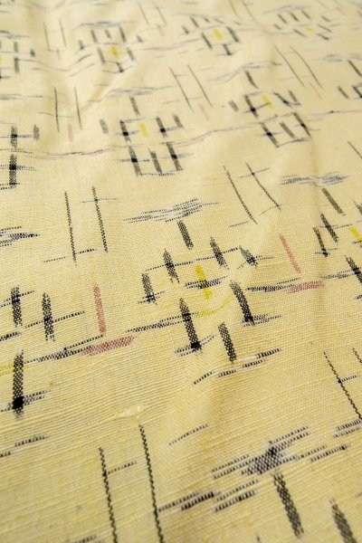 Photo10: O0328N Vintage Japanese kimono   Ivory TSUMUGI pongee for women / Silk. Cross,   (Grade B) (10)