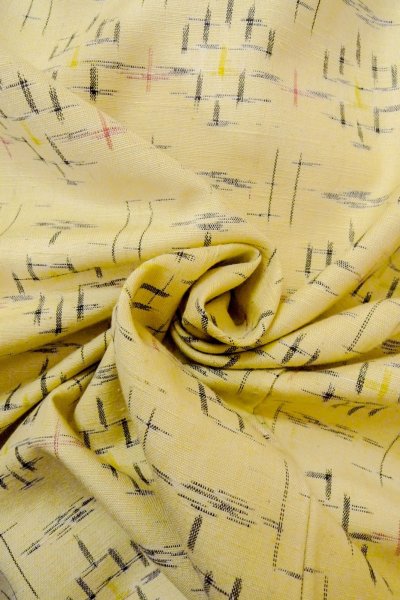 Photo12: O0328N Vintage Japanese kimono   Ivory TSUMUGI pongee for women / Silk. Cross,   (Grade B) (12)