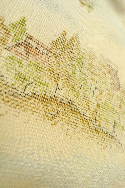 Photo8: O0328O Vintage Japanese kimono  Light Off White TOKAMACHI-TSUMUGI for women / Silk. Tree,   (Grade C) (8)