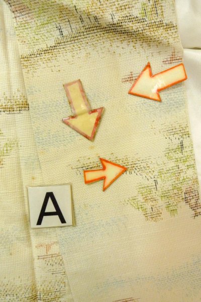 Photo14: O0328O Vintage Japanese kimono  Light Off White TOKAMACHI-TSUMUGI for women / Silk. Tree,   (Grade C) (14)