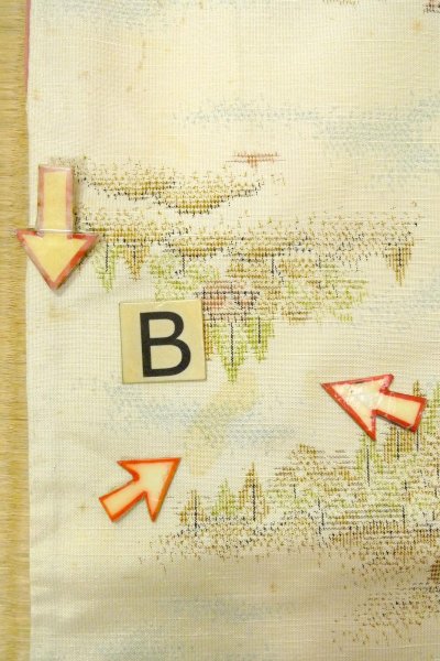 Photo15: O0328O Vintage Japanese kimono  Light Off White TOKAMACHI-TSUMUGI for women / Silk. Tree,   (Grade C) (15)