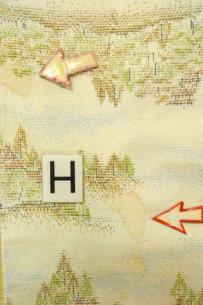 Photo21: O0328O Vintage Japanese kimono  Light Off White TOKAMACHI-TSUMUGI for women / Silk. Tree,   (Grade C) (21)