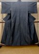 Photo1: O0328Q Vintage Japanese kimono Dark Indigo Blue TOKAMACHI-TSUMUGI for women / Silk. Geometrical pattern (Grade B) (1)