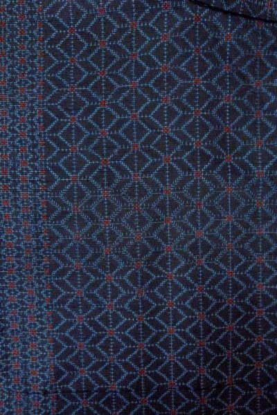 Photo3: O0328Q Vintage Japanese kimono Dark Indigo Blue TOKAMACHI-TSUMUGI for women / Silk. Geometrical pattern (Grade B) (3)