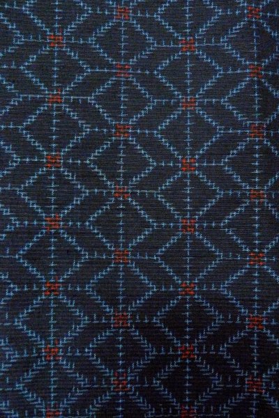 Photo5: O0328Q Vintage Japanese kimono Dark Indigo Blue TOKAMACHI-TSUMUGI for women / Silk. Geometrical pattern (Grade B) (5)