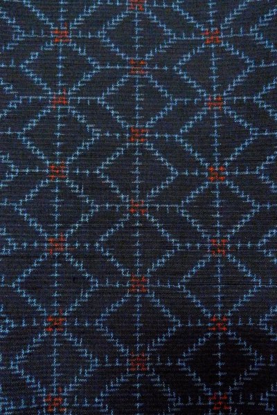 Photo6: O0328Q Vintage Japanese kimono Dark Indigo Blue TOKAMACHI-TSUMUGI for women / Silk. Geometrical pattern (Grade B) (6)