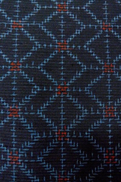 Photo7: O0328Q Vintage Japanese kimono Dark Indigo Blue TOKAMACHI-TSUMUGI for women / Silk. Geometrical pattern (Grade B) (7)