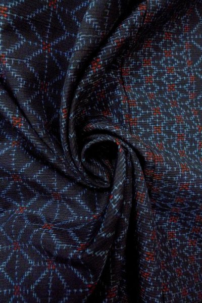 Photo12: O0328Q Vintage Japanese kimono Dark Indigo Blue TOKAMACHI-TSUMUGI for women / Silk. Geometrical pattern (Grade B) (12)
