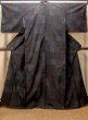 Photo1: O0328R Vintage Japanese kimono Dark Indigo Blue TOKAMACHI-TSUMUGI for women / Silk. Flower, There is a part of tailoring thread. (Grade B) (1)