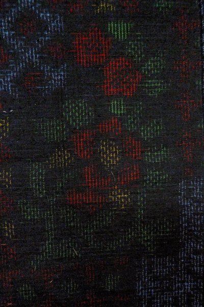 Photo7: O0328R Vintage Japanese kimono Dark Indigo Blue TOKAMACHI-TSUMUGI for women / Silk. Flower, There is a part of tailoring thread. (Grade B) (7)