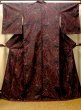 Photo1: O0328S Vintage Japanese kimono Black TSUMUGI pongee for women / Silk. MOMIJI maple leaf (Grade A) (1)