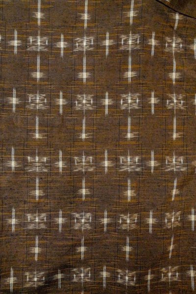 Photo3: Mint O0328T Vintage Japanese kimono Dark Brown TSUMUGI pongee for women / Silk. Abstract pattern (Grade A) (3)