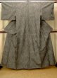 Photo1: O0328U Vintage Japanese kimono Dark Indigo Blue TSUMUGI pongee for women / Silk. Abstract pattern (Grade A) (1)