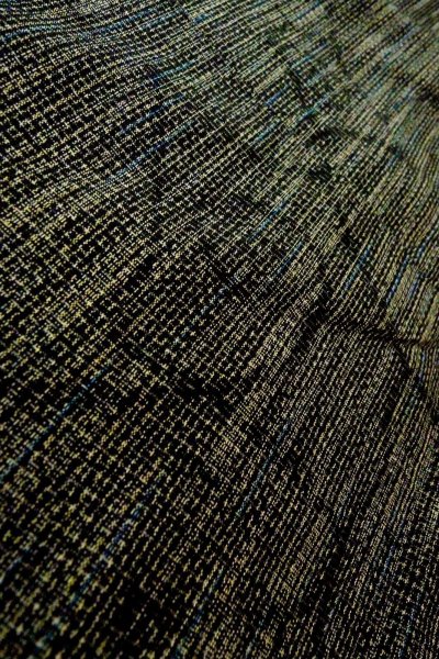 Photo8: O0328U Vintage Japanese kimono Dark Indigo Blue TSUMUGI pongee for women / Silk. Abstract pattern (Grade A) (8)