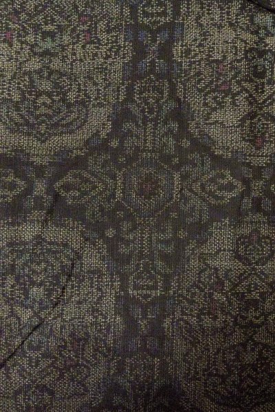Photo3: Mint O0328W Used Japanese kimono Dark Gray TSUMUGI pongee for women / Silk. Chinz pattern (Grade A) (3)