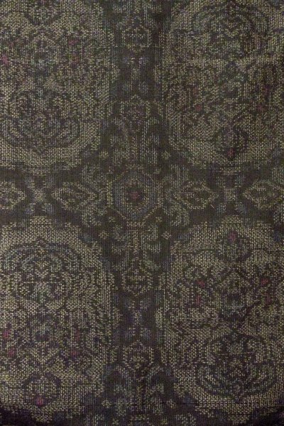 Photo4: Mint O0328W Used Japanese kimono Dark Gray TSUMUGI pongee for women / Silk. Chinz pattern (Grade A) (4)
