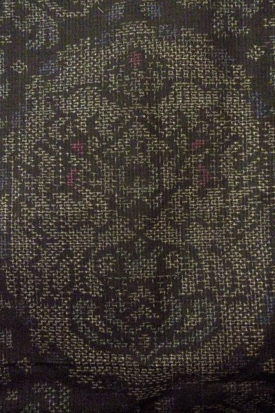 Photo5: Mint O0328W Used Japanese kimono Dark Gray TSUMUGI pongee for women / Silk. Chinz pattern (Grade A) (5)