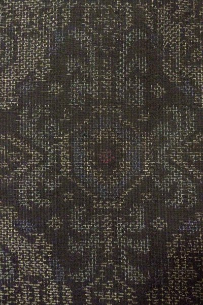 Photo7: Mint O0328W Used Japanese kimono Dark Gray TSUMUGI pongee for women / Silk. Chinz pattern (Grade A) (7)