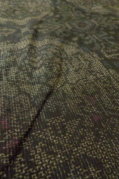 Photo10: Mint O0328W Used Japanese kimono Dark Gray TSUMUGI pongee for women / Silk. Chinz pattern (Grade A) (10)