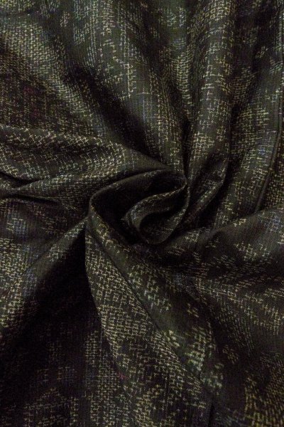 Photo11: Mint O0328W Used Japanese kimono Dark Gray TSUMUGI pongee for women / Silk. Chinz pattern (Grade A) (11)