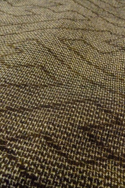 Photo8: Mint O0328Y Vintage Japanese kimono Grayish Brown TSUMUGI pongee for women / Silk. Greek key fret (Grade A) (8)