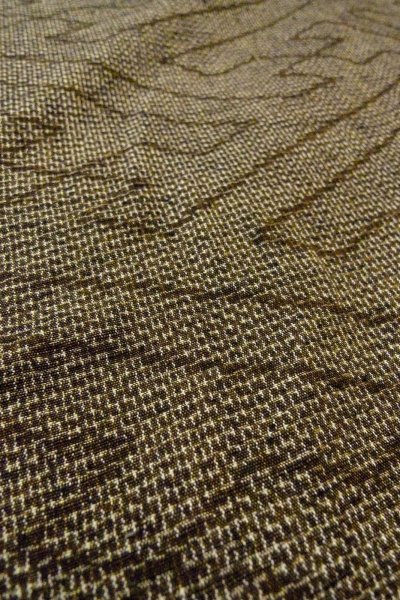 Photo10: Mint O0328Y Vintage Japanese kimono Grayish Brown TSUMUGI pongee for women / Silk. Greek key fret (Grade A) (10)