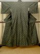Photo1: Mint O0329A Vintage Japanese kimono Dark Green TOKAMACHI-TSUMUGI for women / Silk. Lozenges (Grade A) (1)